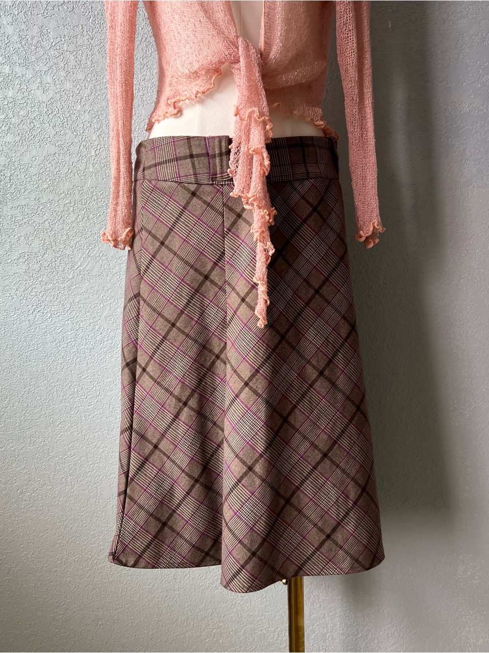 Vintage Y2K Wall St Plaid Midi Skirt Brown Purple Size Large